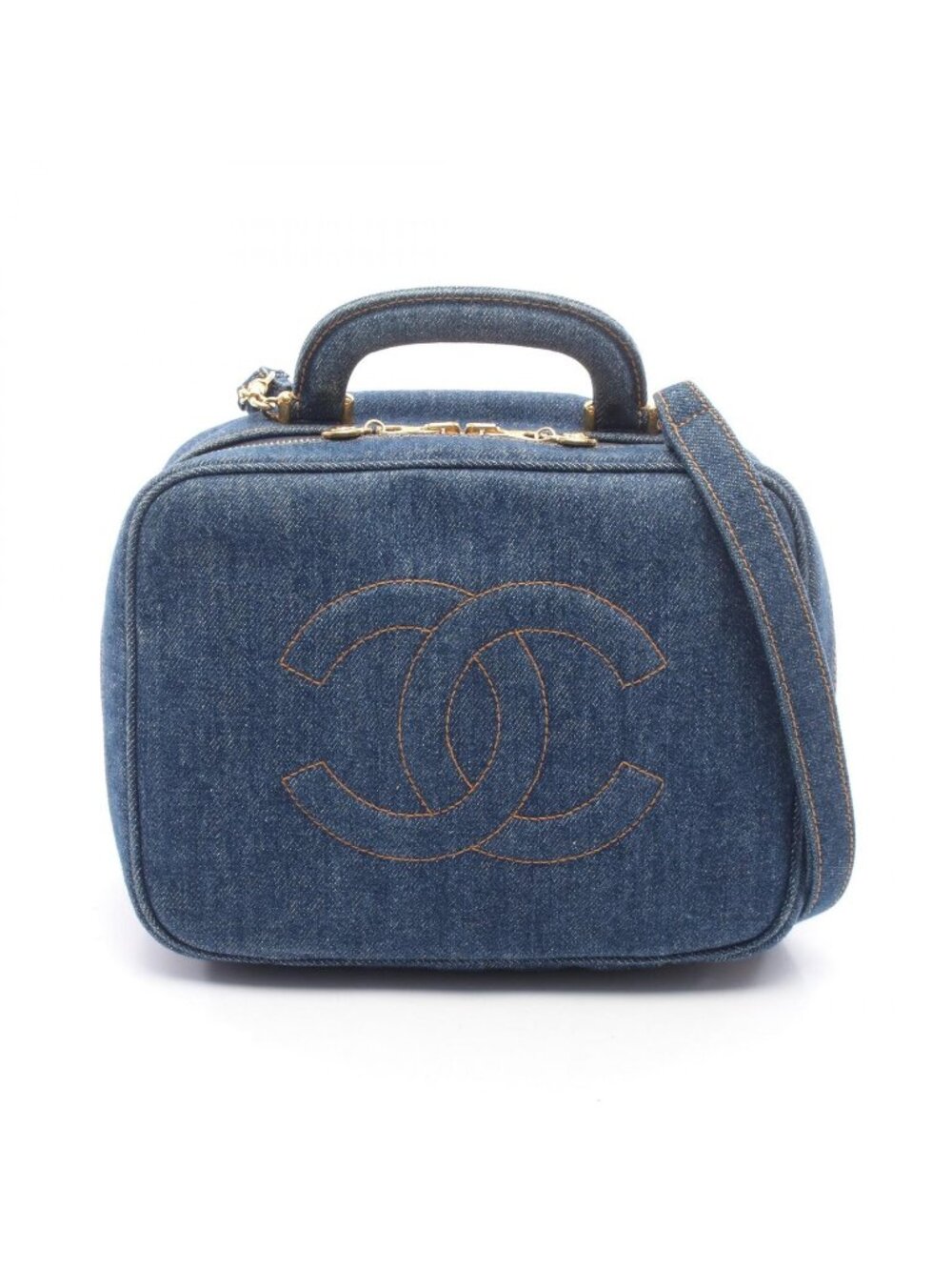 Chanel Handbag CC Logo Vanity 2-Way Denim Blue CC Shoulder Bag